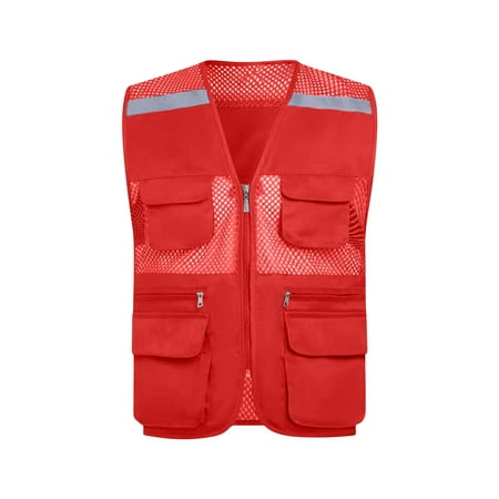 FRSASU Women Mesh Breathable Outdoor Quick Dry Safari Cargo Fishing Travel Vest with Multiple Pockets Red