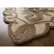 Beige and Gold Table Runner, Handmade Beads Table Runner, Designer Table Topper 13X36 Inches