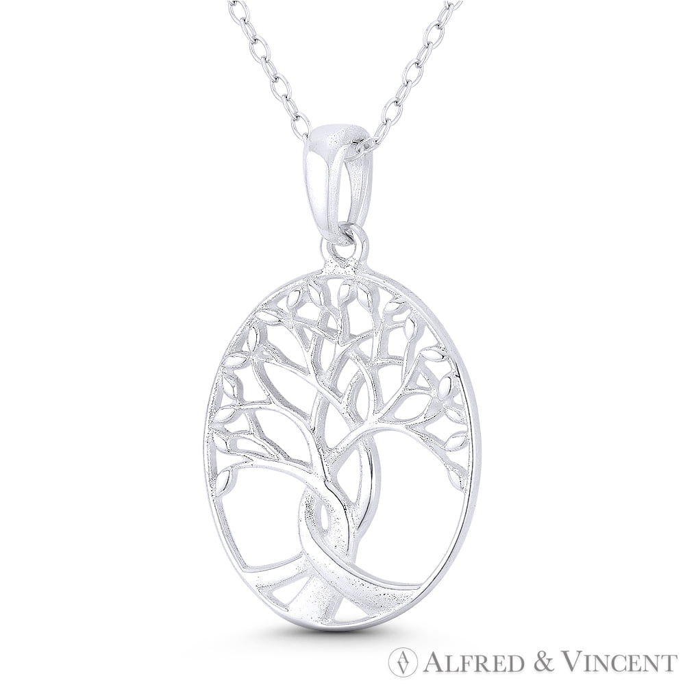 Antique-Finish Tree-of-Life Charm .925 Sterling Silver Pendant & Chain Necklace 