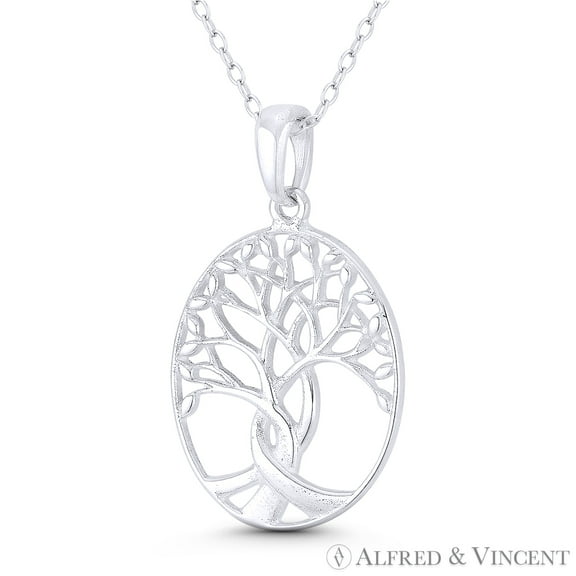 Tree-of-Life / Knowledge Etz Chaim 35x19mm (1.4x0.75in) Pendant & Chain Necklace in .925 Sterling Silver