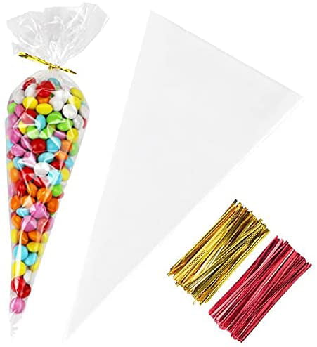Coloured Cello Party Cone Bags Kids Gift Bag for Candy Sweet Treat Plastic Clear 