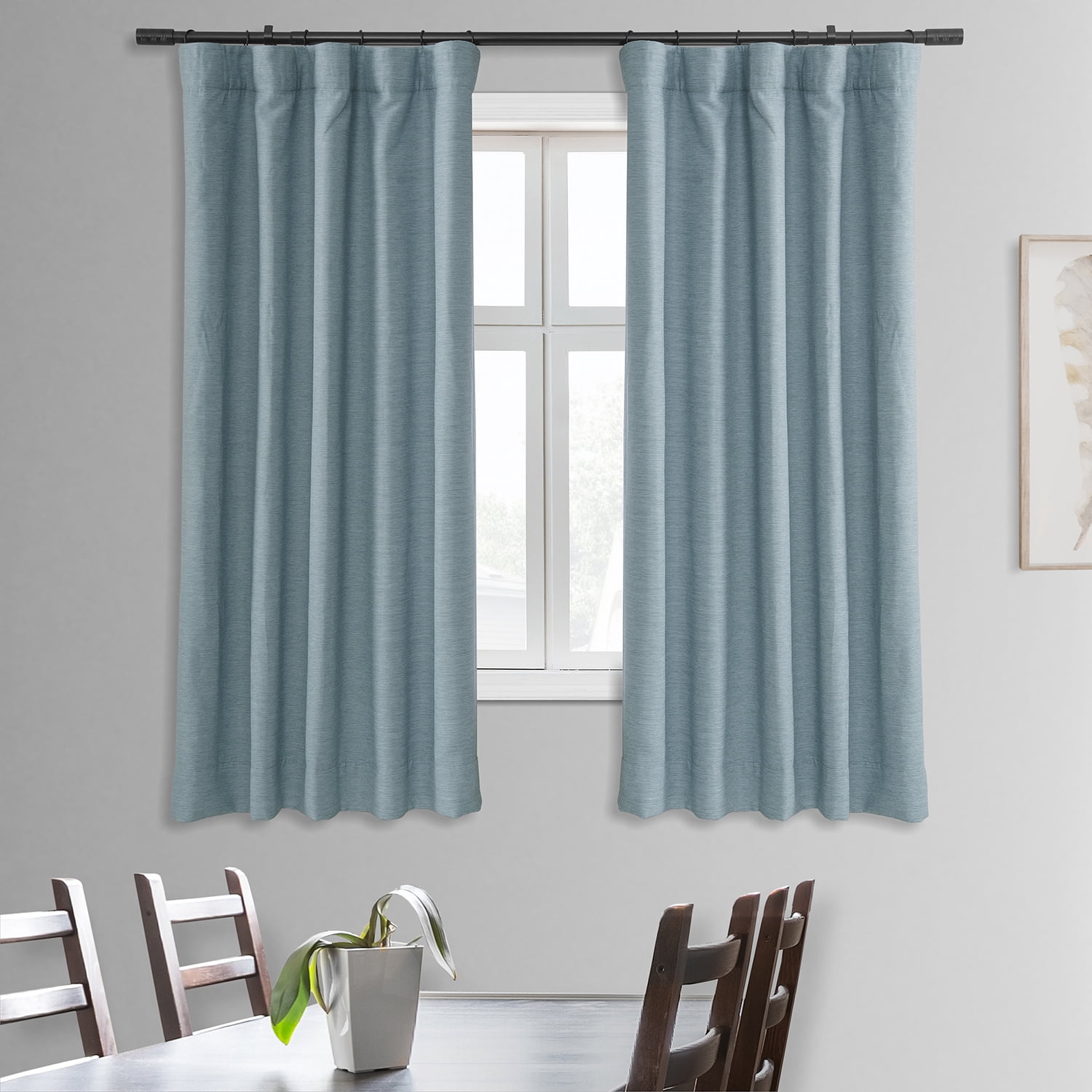 Half Price Drapes Gulf Blue Bellino Textured Faux Linen Room Darkening Curtains For Bedroom & Living Room Curtains(1 Panel), Curtains 63 Inches Long, 50W X 63L