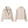 thumbnail image 3 of Women's Winter Loose Fit Cropped Wool Coat Double Breasted Dressy Short Blazer Jacket Peacoat Cream White L, 3 of 6