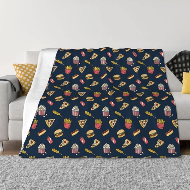 Balery Fastfood Manta de Franela con Dibujo, Lujo Ultra Suave y Cálido, Antipelusa y Resistente a las Arrugas para Cama, Sofá, Camping -50"x40"
