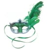 Green Glitter Masquerade Half Mask with Feathers Accents, St Patricks Day