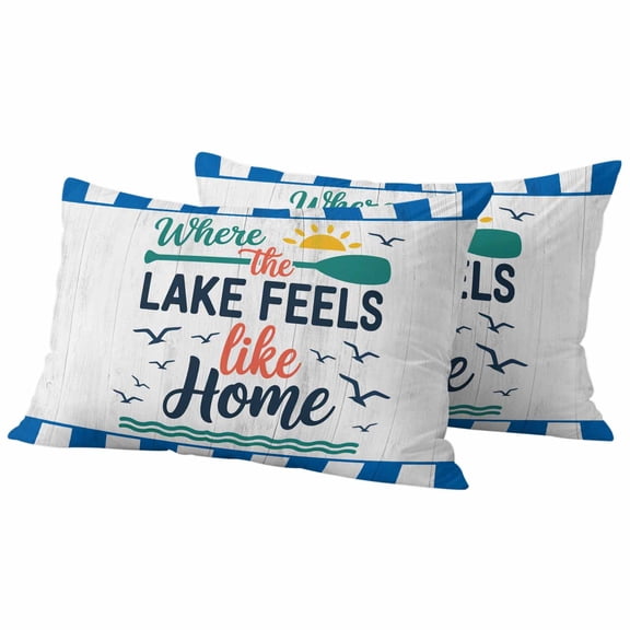 Summer Paddle Outdoor Pillow Covers Pack of 2 Where Lake Feels like Home Blue Striped Wood Grain Waterproof Throw Pillow Covers Decorative Cushion Cases for Patio Garden Tent Balcony Couch 20x12 inch