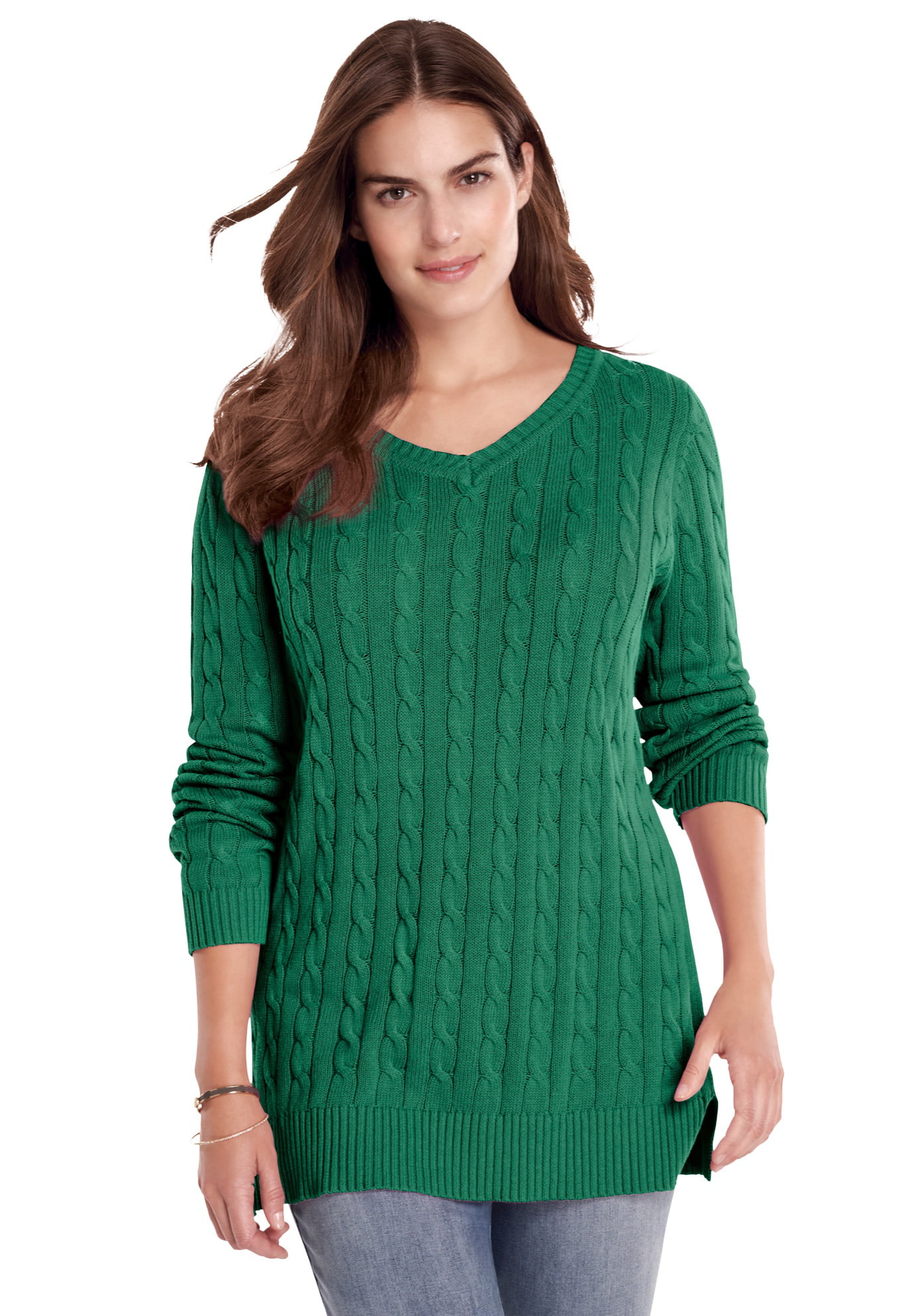 Woman Within Woman Within Womens Plus Size Cable Knit V Neck