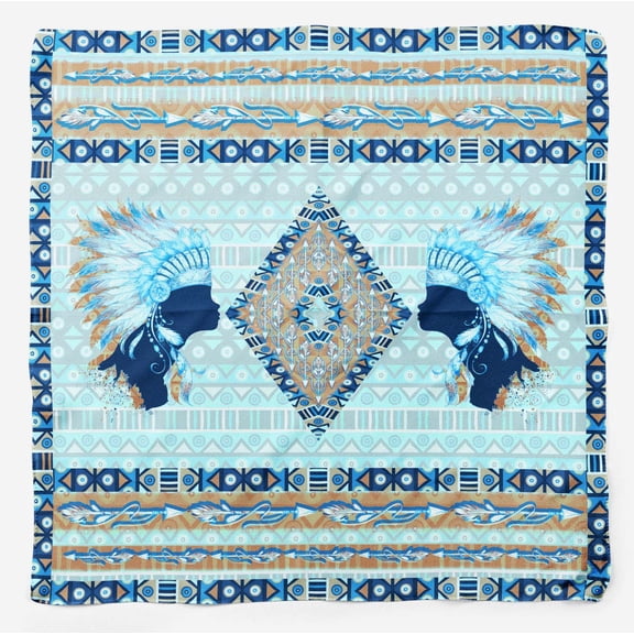 Phagun Blue Tribal African Pure Silk Printed Scarf Square Dupatta Head Neck Wrap Bandanas For Women