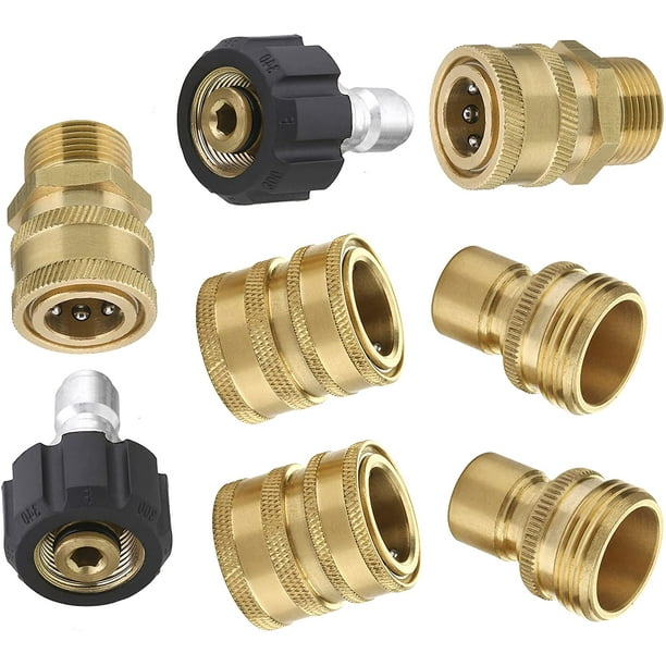Juego de adaptadores para hidrolavadora, kit de desconexión rápida, conector giratorio M22 a conexión rápida de 3/8 de pulgada, conector de 3/4 de pulgada a liberación rápida, paquete de 8
