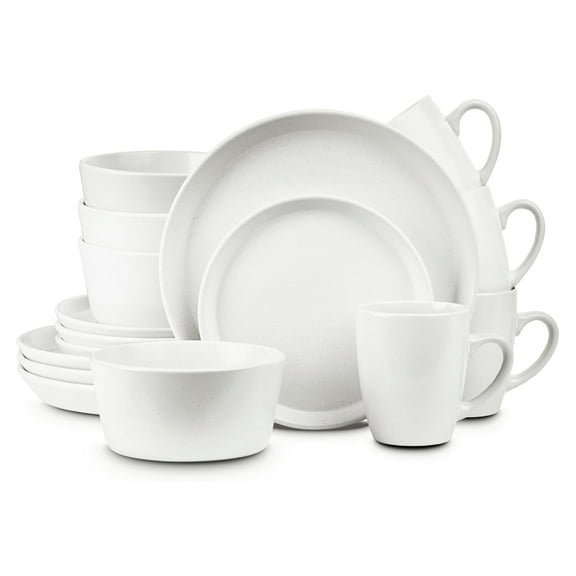 Stone Lain Albie Stoneware 16 Piece Dinnerware Set, Service for 4, White Speckle