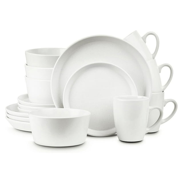 Stone Lain Albie Ensemble de Vaisselle en Grès 16 Pcs, Service pour 4, Tacheté Blanc