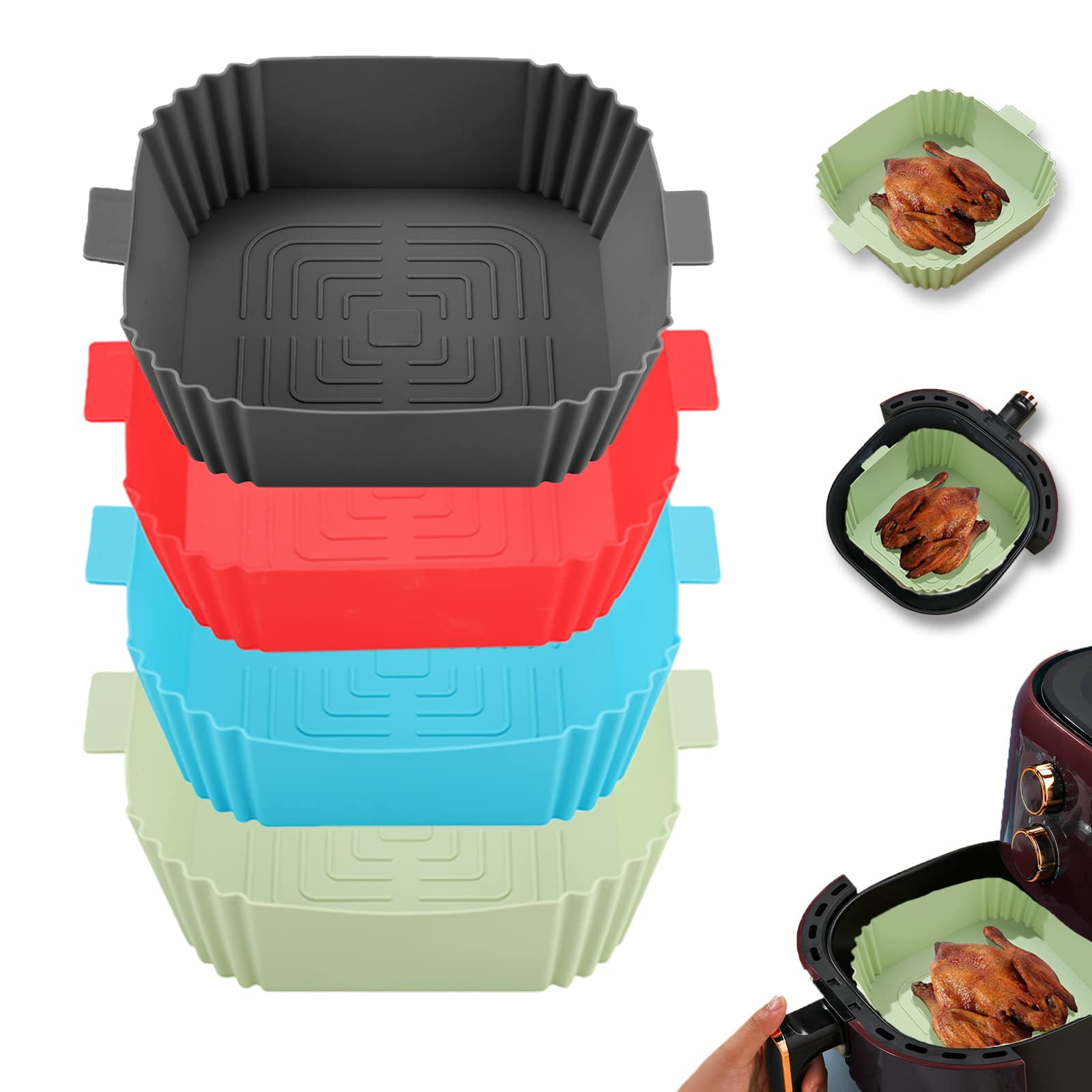 4Pack 7.5Inch Square Silicone Air Fryer Liners Reusable and Food