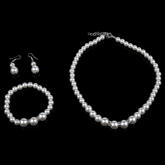 SIEYIO 3 Pieces Delicate Pearl Bracelet Necklace Earrings Set Pearl Jewelry Accessories Gift for Wedding Proposal Anniversary