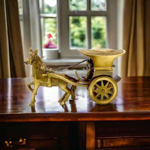Natriel Regal Brass Horse Cart Sculpture - Elegant Home Decor Accent