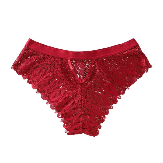 WZXFASHION pour Femmes Culotte en Crochet Dentelle à Lacets Aguichant Ajourée sous-Vêtements pour Femmes Culottes Rouges G