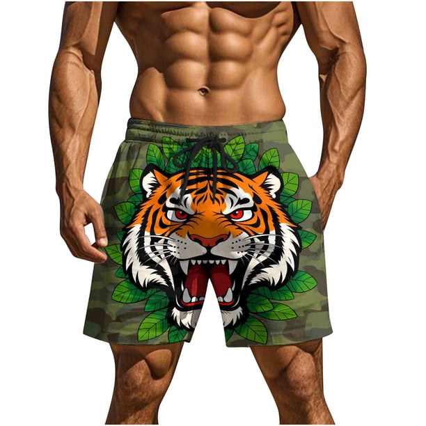 Pantalones de Natación de Cintura Elástica de los Hombres con Impresión Divertida Doble Bolsillo de Cinco Puntos Pantalones Cortos de Playa, Pantalones Cortos de Cintura Elástica de los Hombres con B
