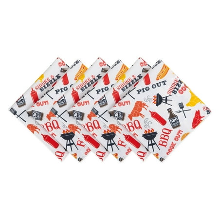 

Contemporary Home Living Set of 6 White with BBQ Fun Design Square Outdoor Napkin 20