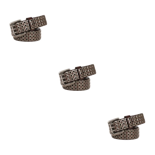 Minnieouse Cinturones con estilo de 3 filas 105 cm-125 cm Cinturón ajustable hueco Hip Hop Mujeres Correa Cuero de vaca Cintura Banda Color café Type1 NO1