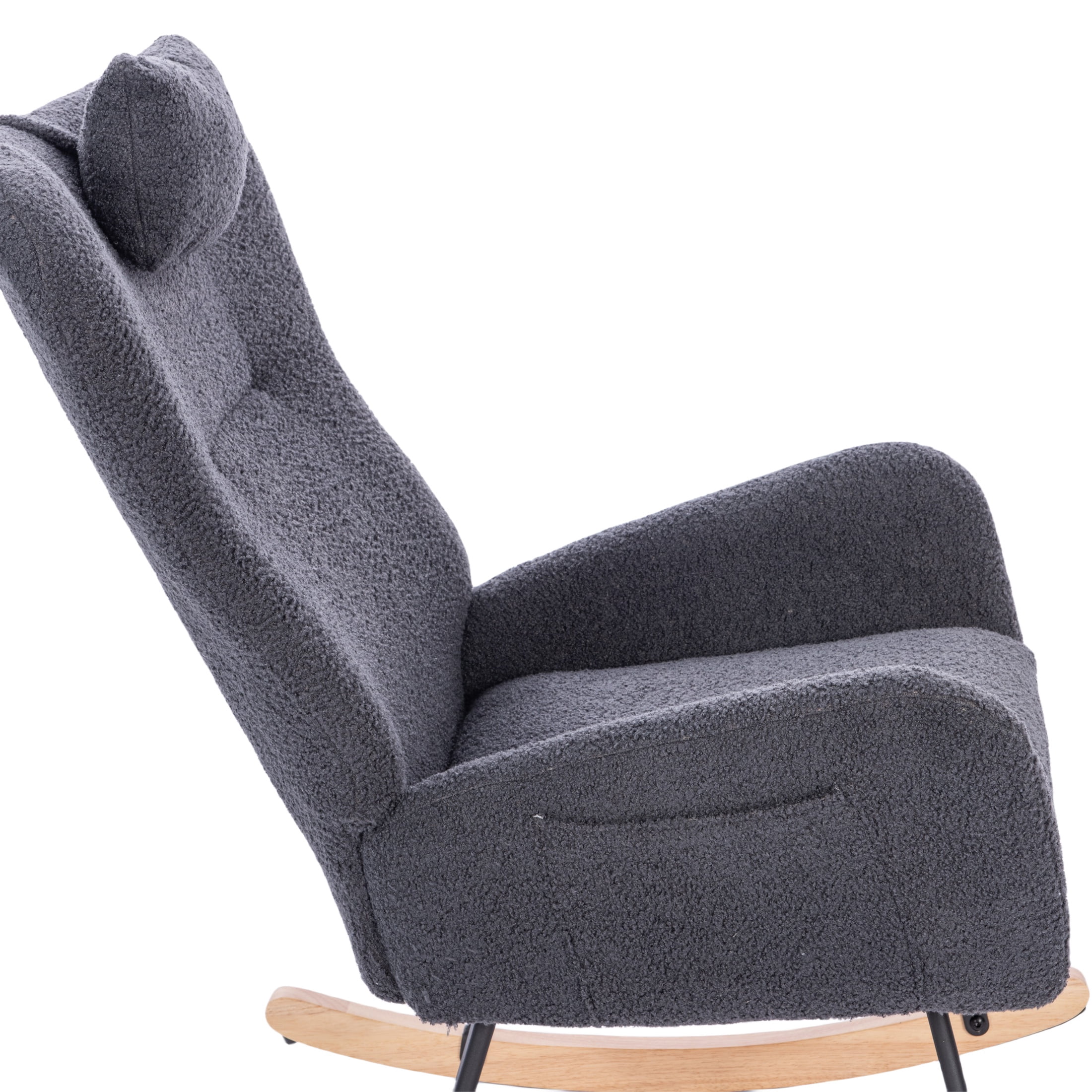 PORKISS Modern Rocking Chair, Upholstered Teddy Fabric Accent Chairs with High Backrest, Glider Rocker Comfortable Armchair with Padded Seat for Living Room Bedroom Playroom, Grey