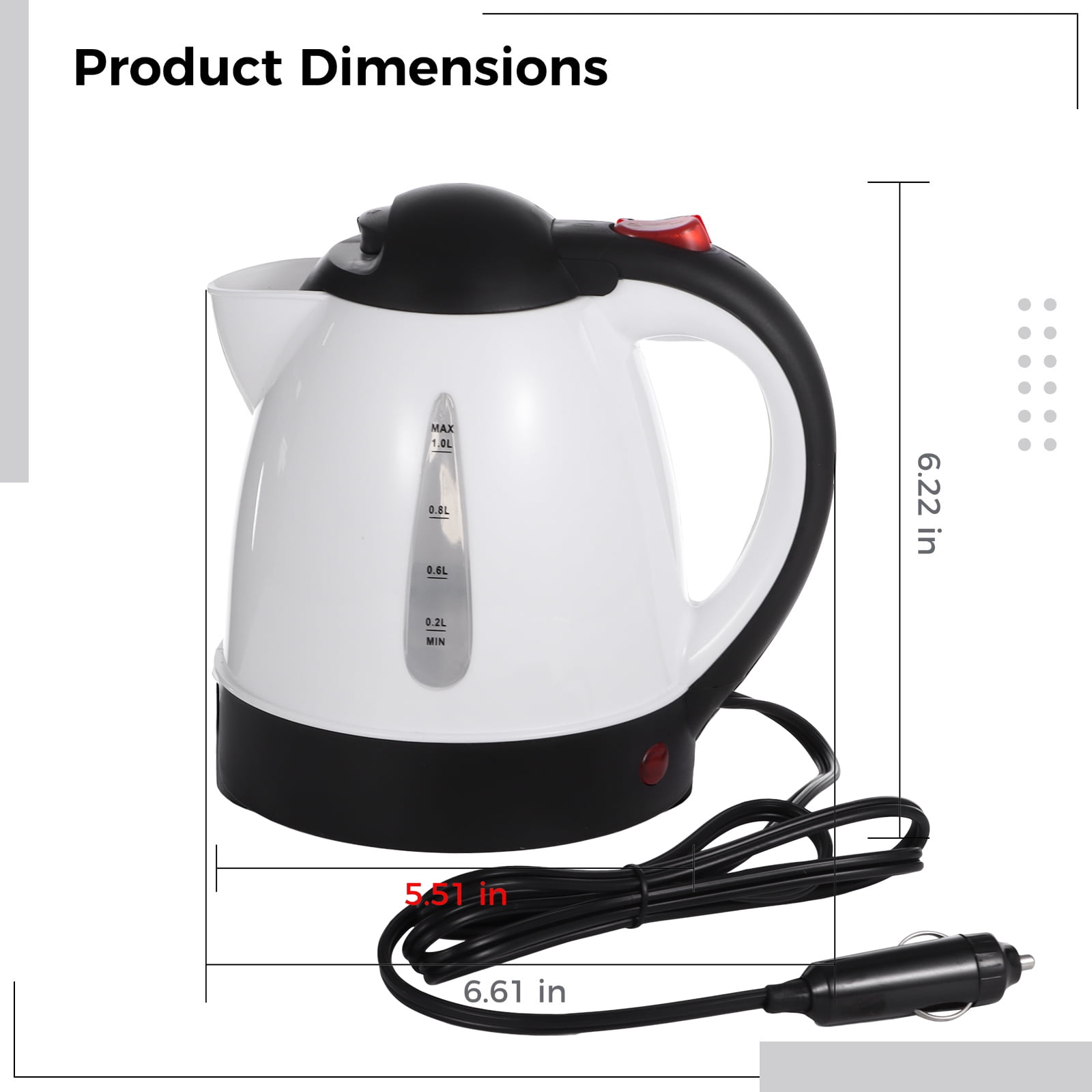 Portable 12V Car Electric Kettle, 1000ml Capacity, Fast Heating Heated Water Coffee Kettle with Handle, Spill-Proof Tea Kettle with Cigarette Lighter Plug for Sedan, SUV, Truck