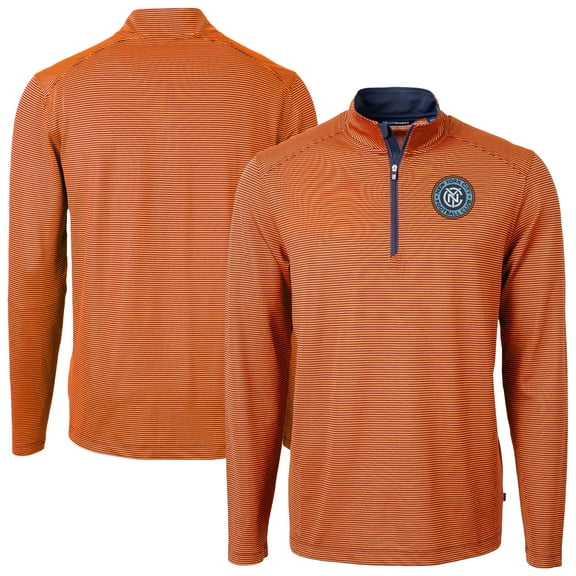 Men's Cutter & Buck Orange New York City FC DryTec Virtue Eco Pique Micro Stripe Recycled Quarter-Zip Pullover Top