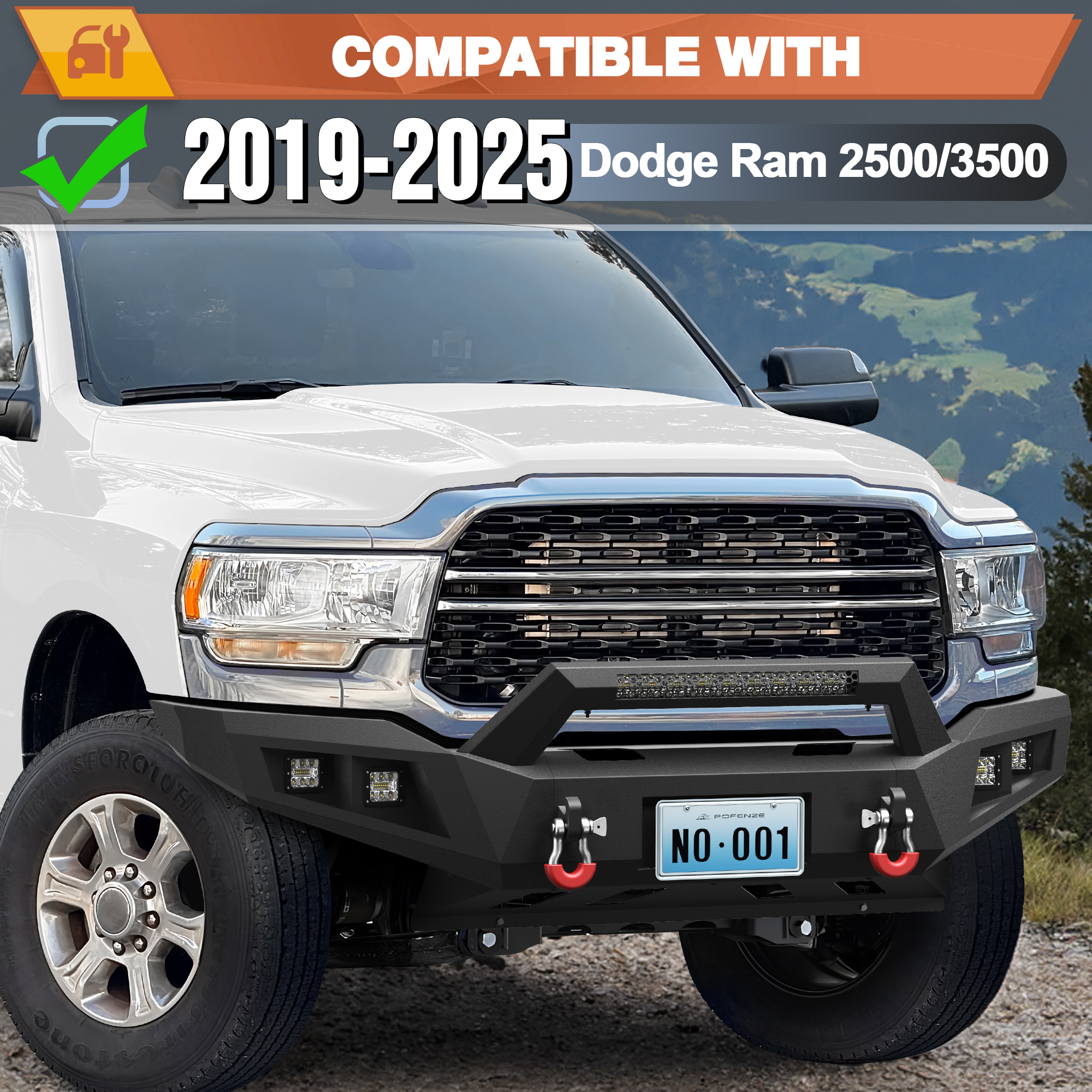 POFENZE Front Bumper for 2019 2020 2021 2022 2023 2024 Dodge Ram 2500/3500 Pickup Truck Bumper for Ram