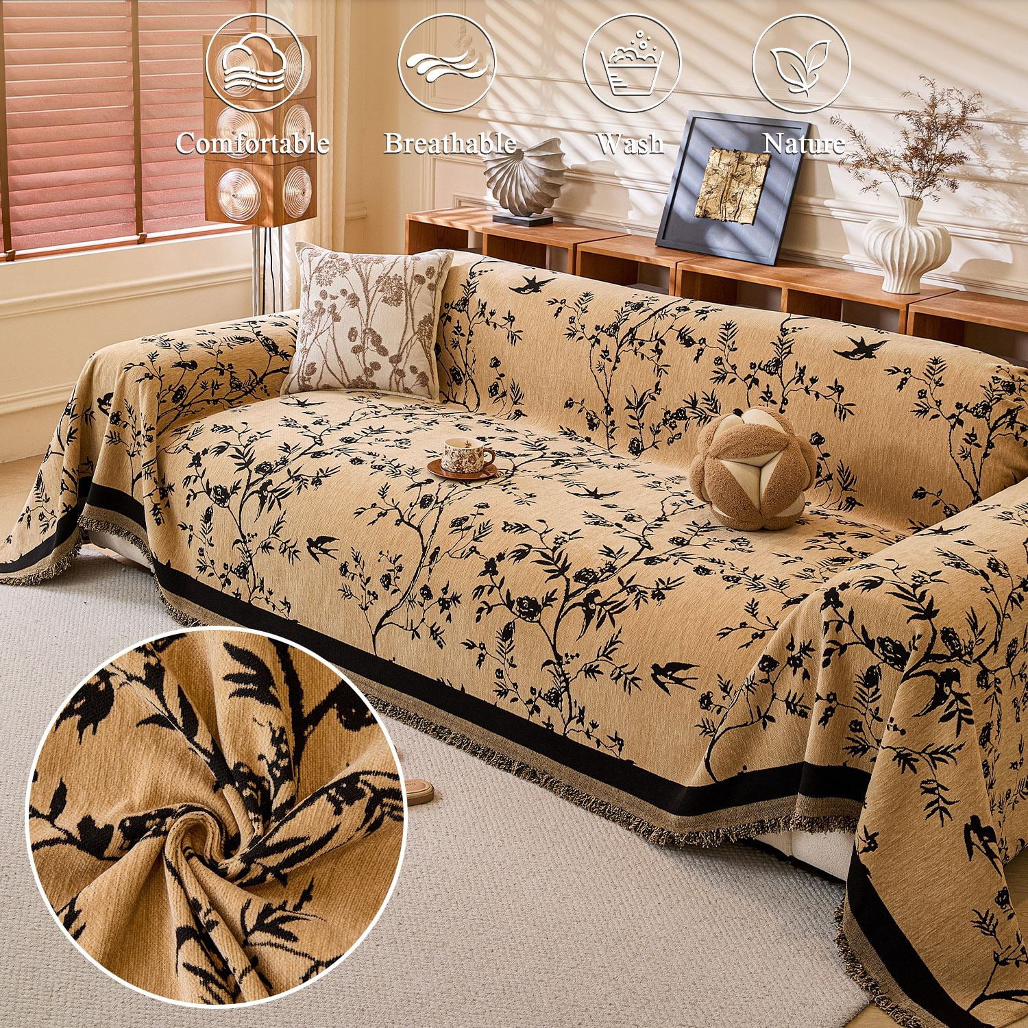 NAYOROOM Vintage Khaki Couch Cover,Chenille Sofa Cover Slipcover Sofa Towel Furniture Cover（71"x 118"）