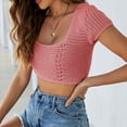thumbnail image 2 of YYDGH Women's Lace Crochet Crop Top Hollow Out Short Sleeve Sweater Ribbed Knit Top Hot Pink L, 2 of 4