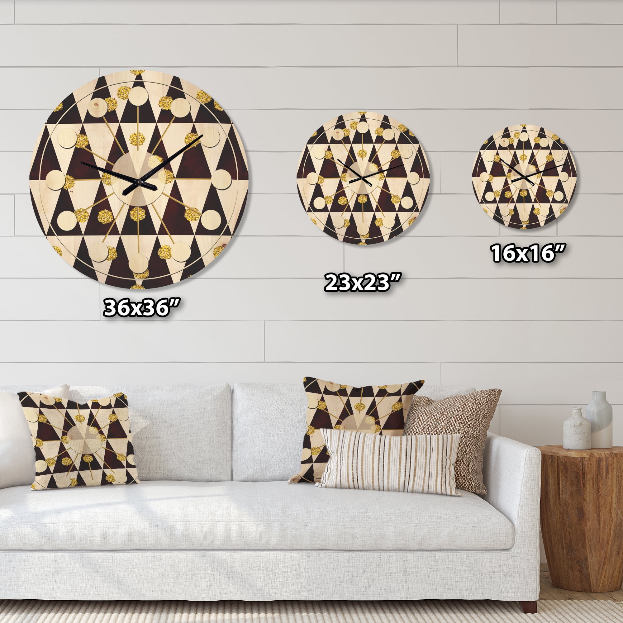 Designart 'Gold Polka Dot Retro Pattern II' Mid-Century Modern Wood Wall Clock