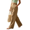 thumbnail image 5 of ClodeEU Women's High Waist Pleated Linen Wide Leg Pants,Casual Loose Trousers with Pockets ,Women's Plus L, 5 of 8