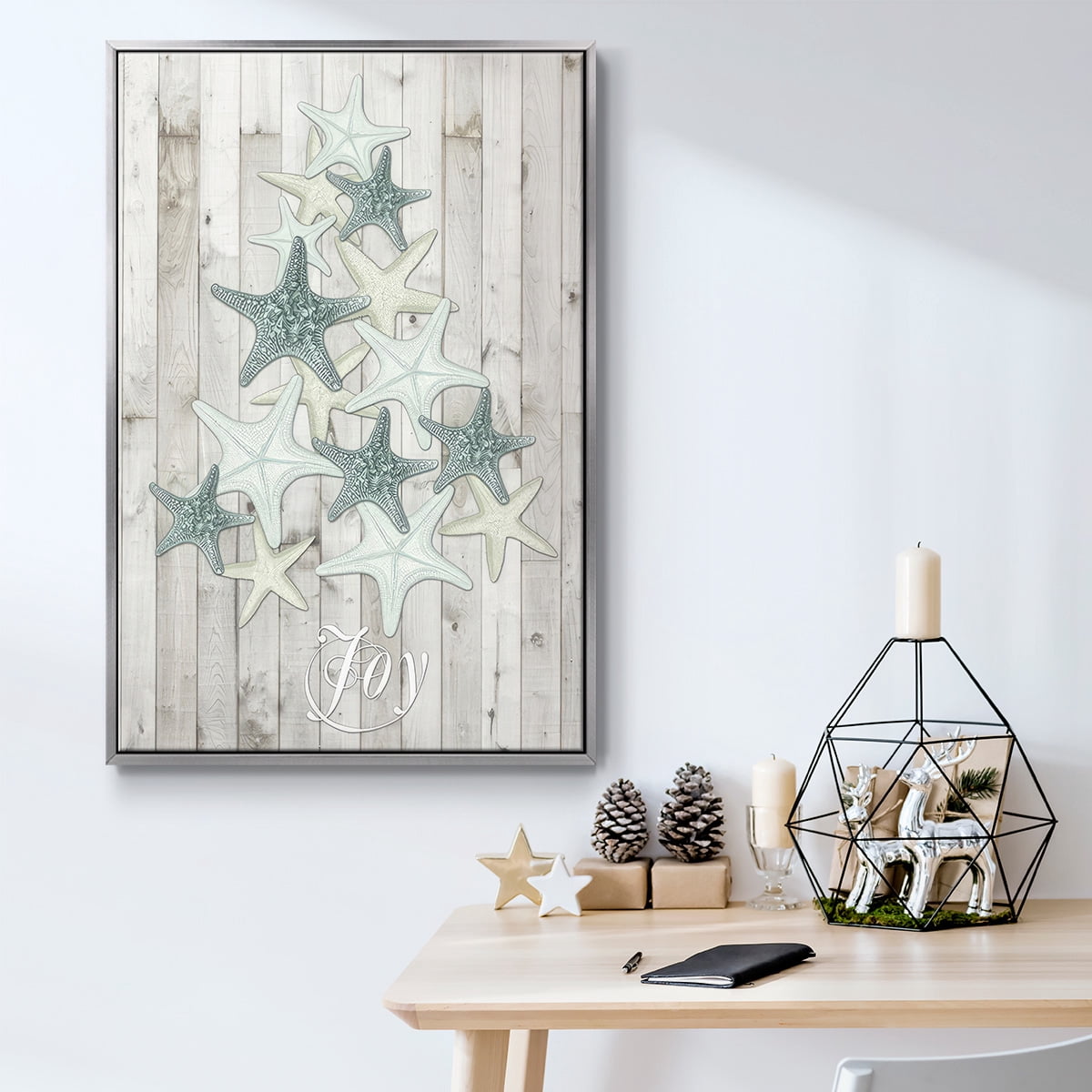Coastal Christmas III - Framed Gallery Wrapped Holiday Canvas - 17 x 25 - Silver Frame