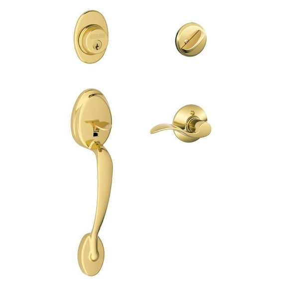 SCHLAGE Plymouth Single Cylinder Handleset and Right Hand Accent Lever, Bright Brass F60 PLY 505 Acc 605 RH