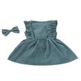 thumbnail image 4 of Robe en Velours Côtelé pour Bébés Filles, Robe Sans Manches à Volants avec Bandeau, 4 of 6