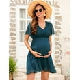 thumbnail image 3 of KOJOOIN Women's Maternity Dress 2024 Short Sleeve Summer Dress V Neck for Baby Shower Photography Midi Dress, 3 of 9