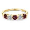 thumbnail image 3 of Gem Stone King 18K Yellow Gold Plated Silver Red Rhodolite Garnet and E - F Lab Grown Diamond Wedding-Bands Ring for Women | 1.65 Cttw | Round 4MM | Gemstone January Birthstone | Size 6, 3 of 6