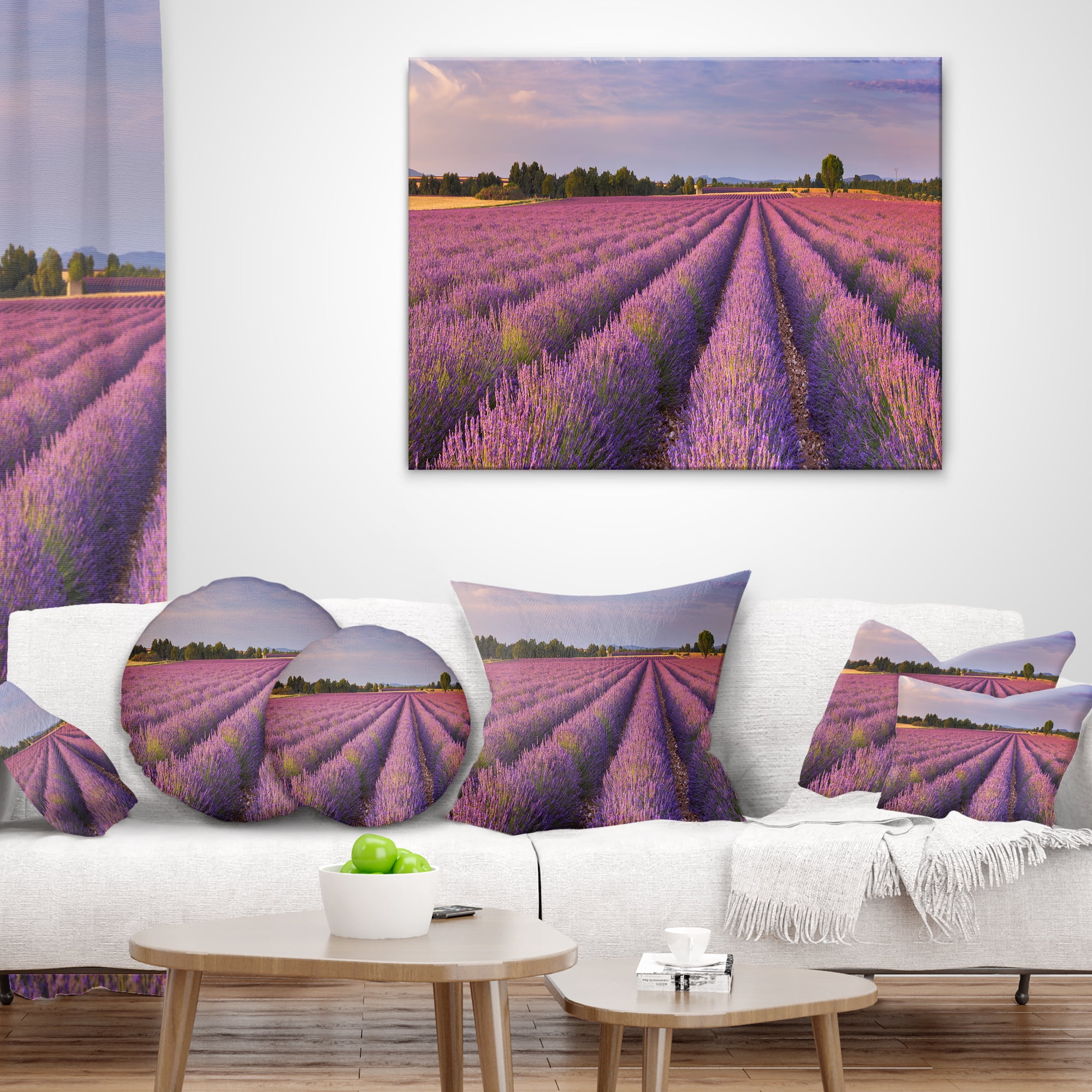 Designart Lavender Flower Rows in France - Landscape Printed Throw Pillow - 16x16