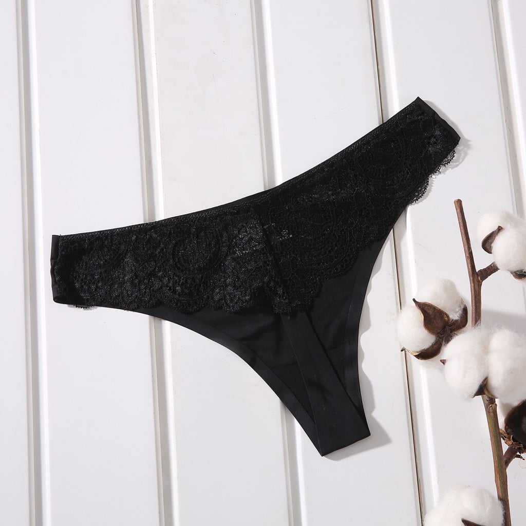 MRULIC intimates for women Women Pantie Lace High Elastic Ice Silk knickers  Underpants Underwear Black + XXL 