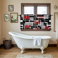 thumbnail image 4 of Red Black Geometric Tier Curtains 24 Inch Length, Modern Color Block Abstract Cafe Short Curtains for Bathroom Over Sink, Small Kitchen Curtain Light Filtering Tiered Drapes 2 Panels 27.5"Wx24"L, 4 of 8
