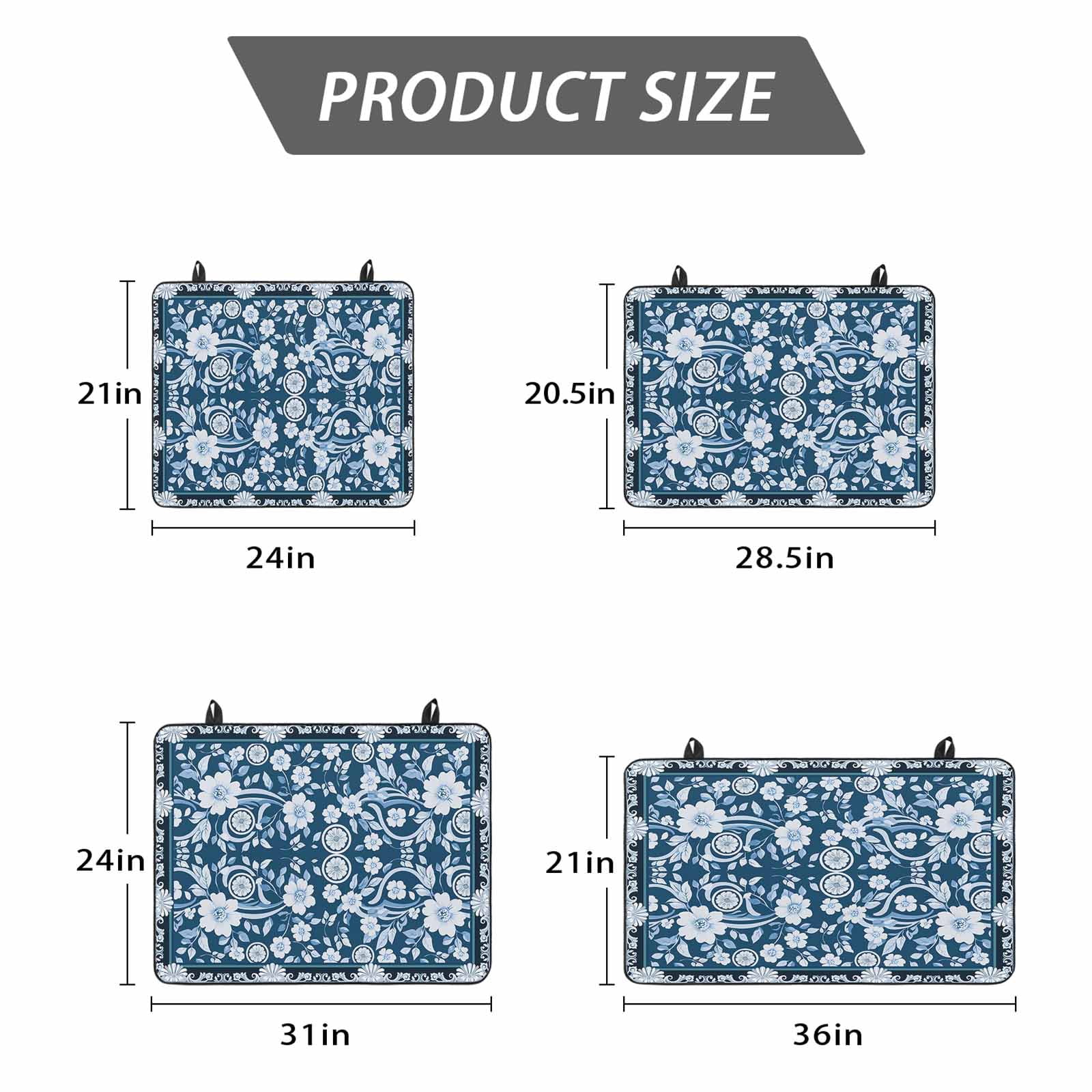 Blue White White Flowers Stove Top Cover for Electric Stove, Heat-proof & Non Slip Glass Top Stove Cover Protector, Rustic Vintage Botanical Leaves Kitchen Flat Cooktop Rubber Mat 24x21 Inches