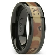 Fox Beveled Black Ceramic Ring With Real Military Style Desert Camo