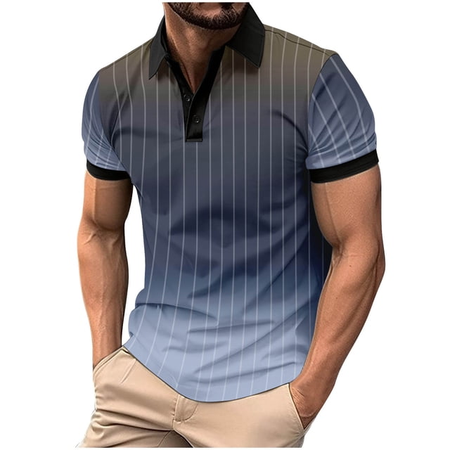 Mens Manga Corta Botón Abajo Camisas Patchwork Fallow Patrón Cuello Redondo Deportes Top para Diario
