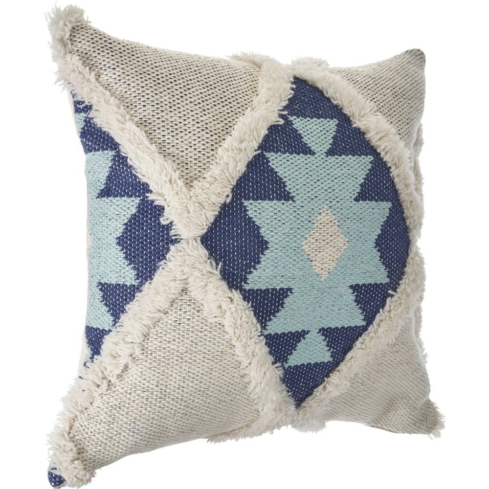 Harlow Hill Vintage Indigo Tribal Southwestern Cotton Blend Throw Pillow Cover, 20" x 20"