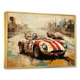 thumbnail image 2 of Designart "Vintage 1950s Race Car Tracks in Red II" Architecture Framed Wall Art - Modern Red Race Tracks Entryway Framed Wall Art, 2 of 6