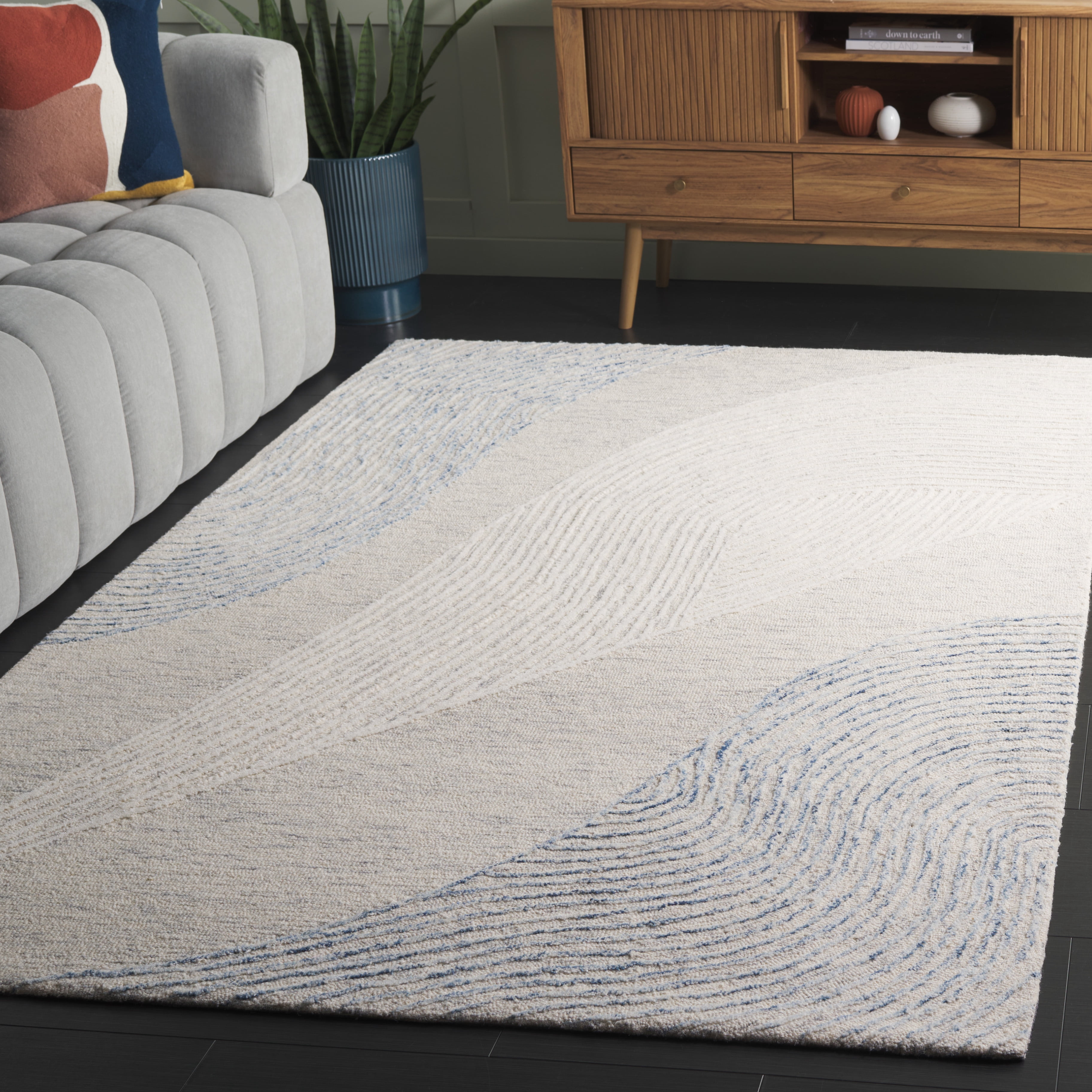 SAFAVIEH Pine Burke Abstract Area Rug, Light Grey/Ivory, 3' x 5'