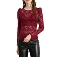 thumbnail image 5 of INSPIRE CHIC Valentine's Day Women's Tops Puff Long Sleeve Semi Sheer Floral Lace Blouses XL Dark Red, 5 of 7