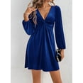 thumbnail image 4 of Womens Ruched Formal Bodycon Graduation Dresses Elegant Cocktail Party Wedding Midi Dress Blue M, 4 of 8