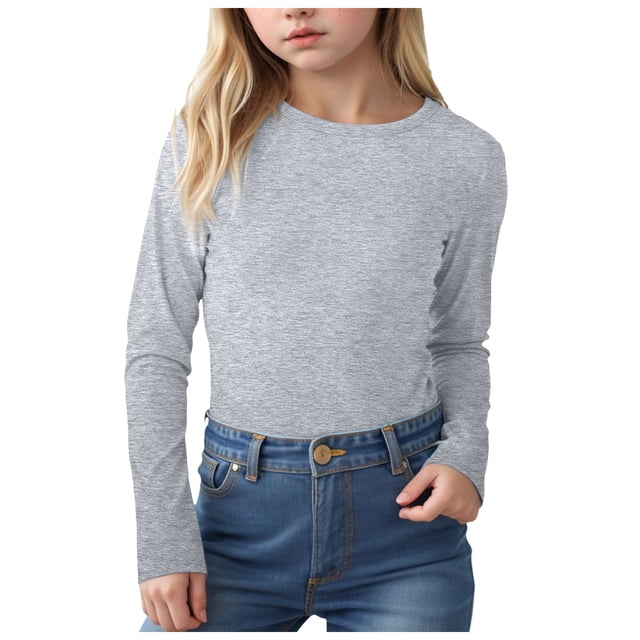 Gubotare Longues Chandail à Manches Filles Filles Col Rond Chandails à Manches Longues Hauts Tendance Mignons Enfants Automne Rentrée des Classes Vêtements Taille 7-8 (Gris, 7-8 Ans)