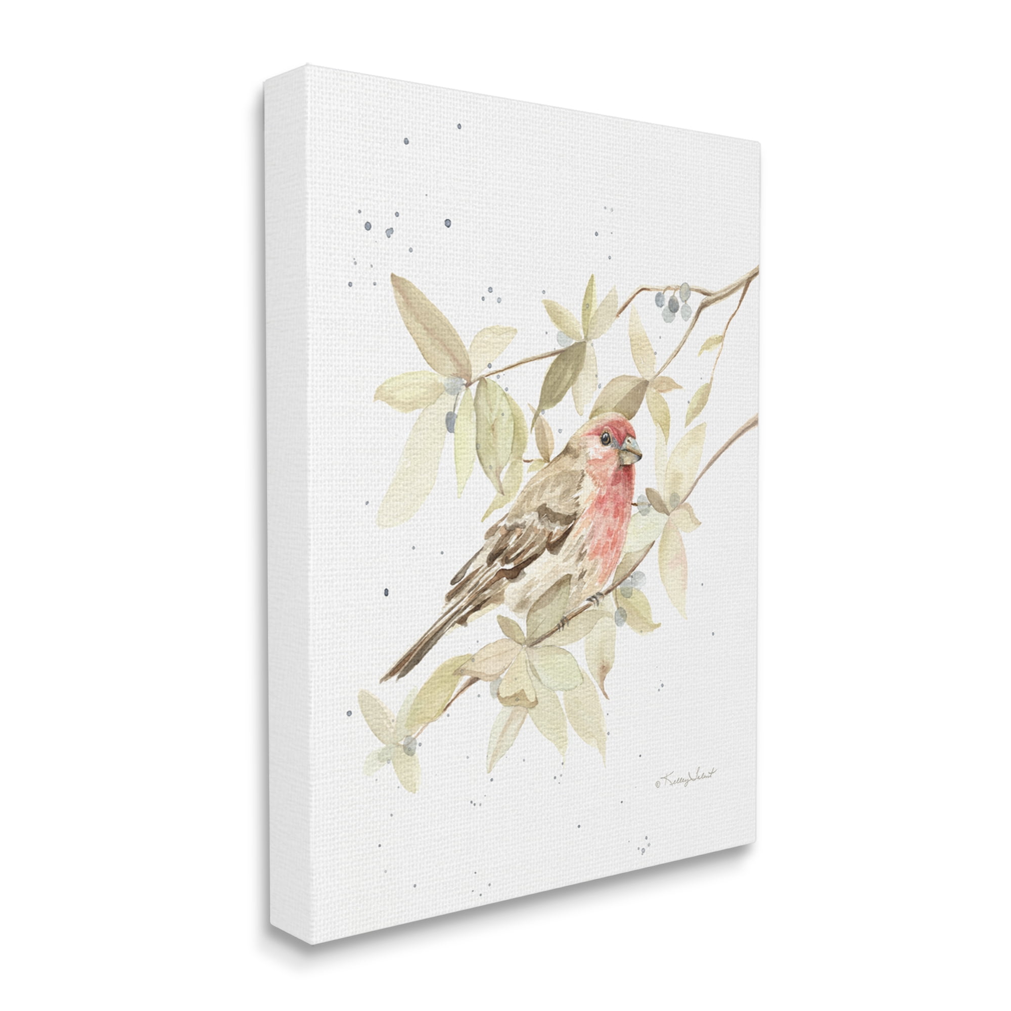 Stupell Industries Bird on Branch Watercolor Animals & Insects Painting Gallery Wrapped Canvas Print Wall Art, 24 x 30