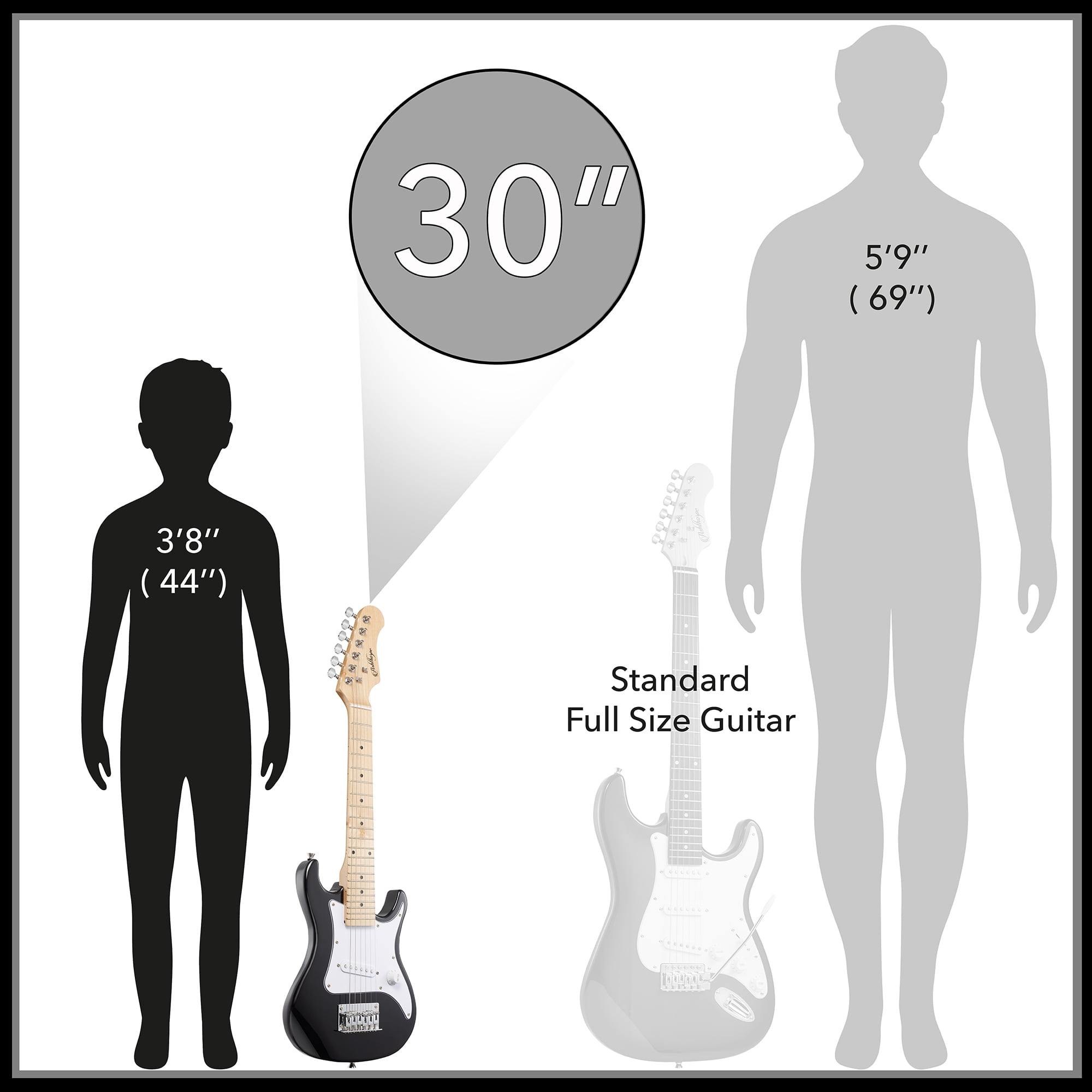 Ashthorpe 30-Inch Beginner Electric Guitar with Amplifier - Black, Kids Starter Package