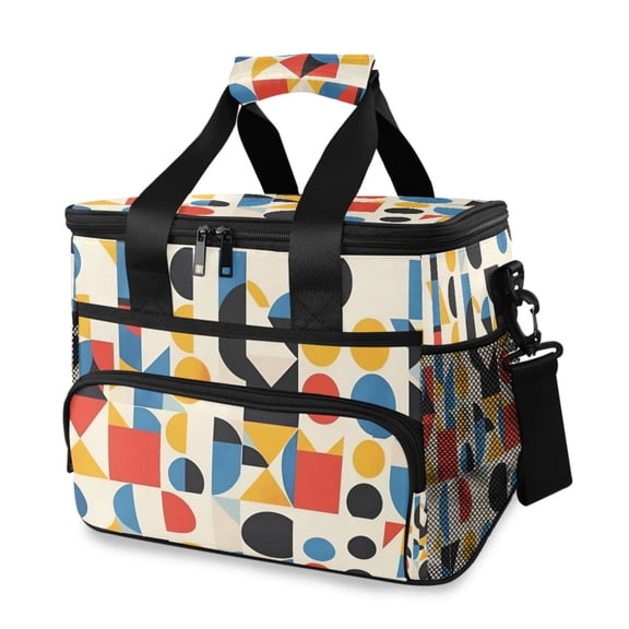 FORMRS Insulated Cooler Bag 24 Cans Capacity Soft Leakproof Lunch Box with Side Pockets, Blue Geometric